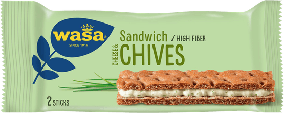 Foto van Wasa Sandwich cream cheese & chives 3 stuks op witte achtergrond