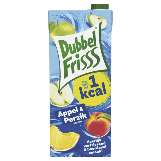 Foto van Dubbelfrisss Appel-perzik 1kcal op witte achtergrond