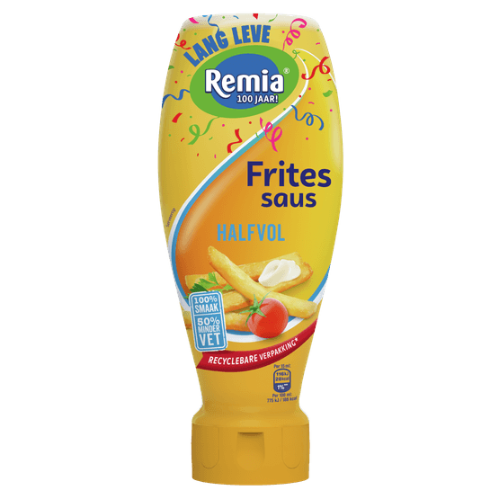 Foto van Remia Fritessaus halfvol op witte achtergrond