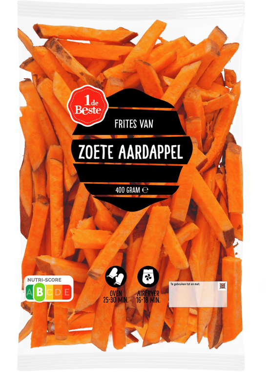 Foto van 1 de Beste Friet van zoete aardappelen op witte achtergrond