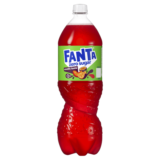 Foto van Fanta Exotic no sugar op witte achtergrond