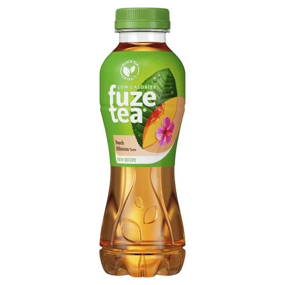 Foto van Fuze tea Perzik hibiscus op witte achtergrond