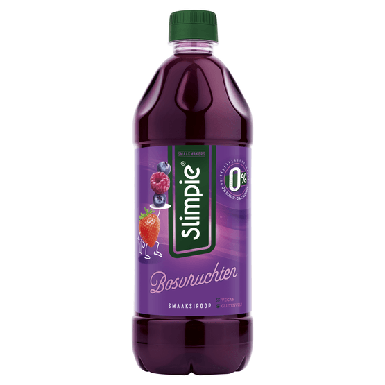 Foto van Slimpie Limonadesiroop bosvruchten op witte achtergrond