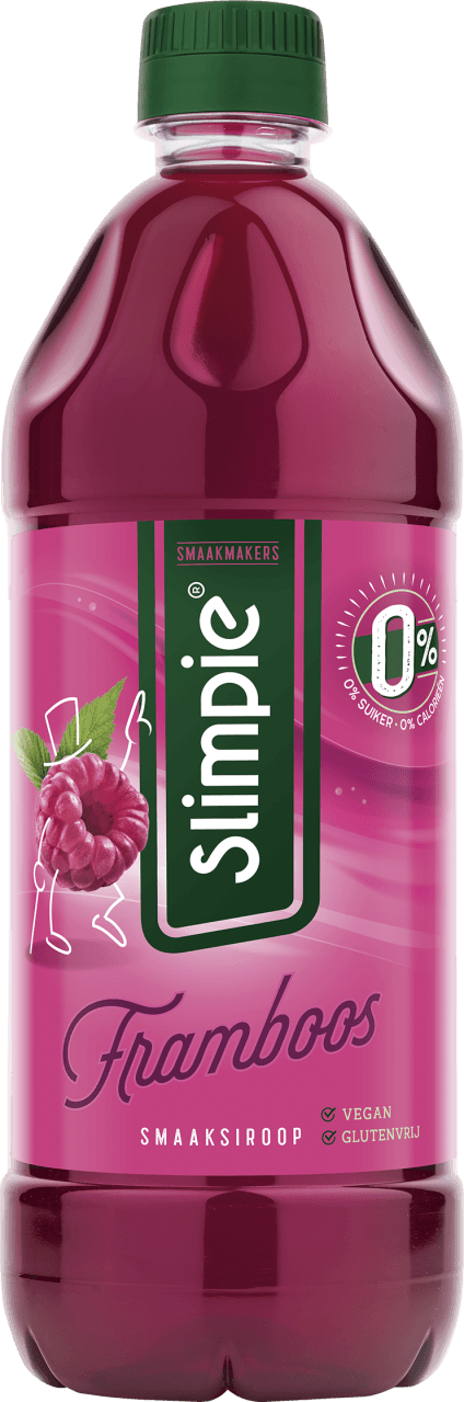 Foto van Slimpie Limonadesiroop framboos op witte achtergrond