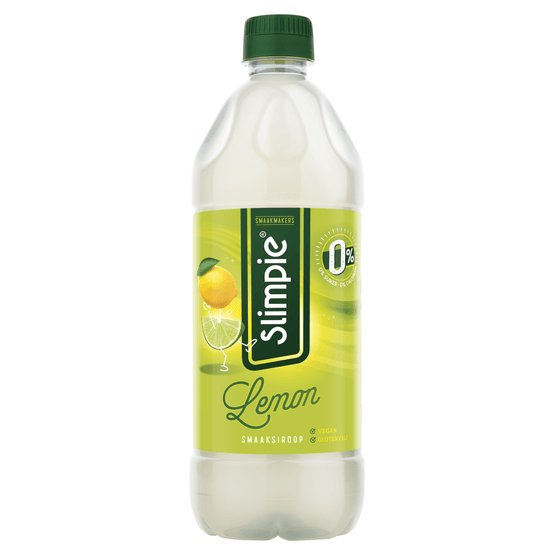 Foto van Slimpie Limonadesiroop lemon op witte achtergrond