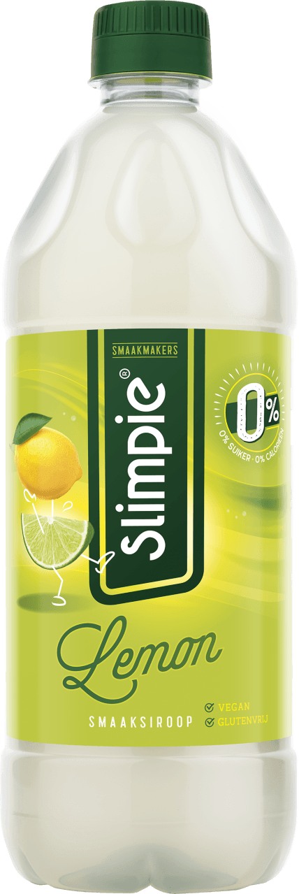 Foto van Slimpie Limonadesiroop lemon op witte achtergrond