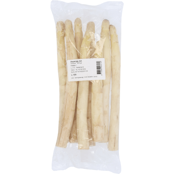 Foto van Witte asperges verpakt op witte achtergrond