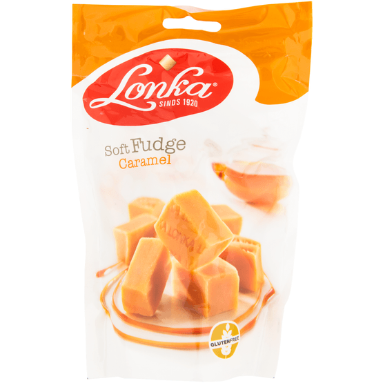 Foto van Lonka Fudge caramel op witte achtergrond