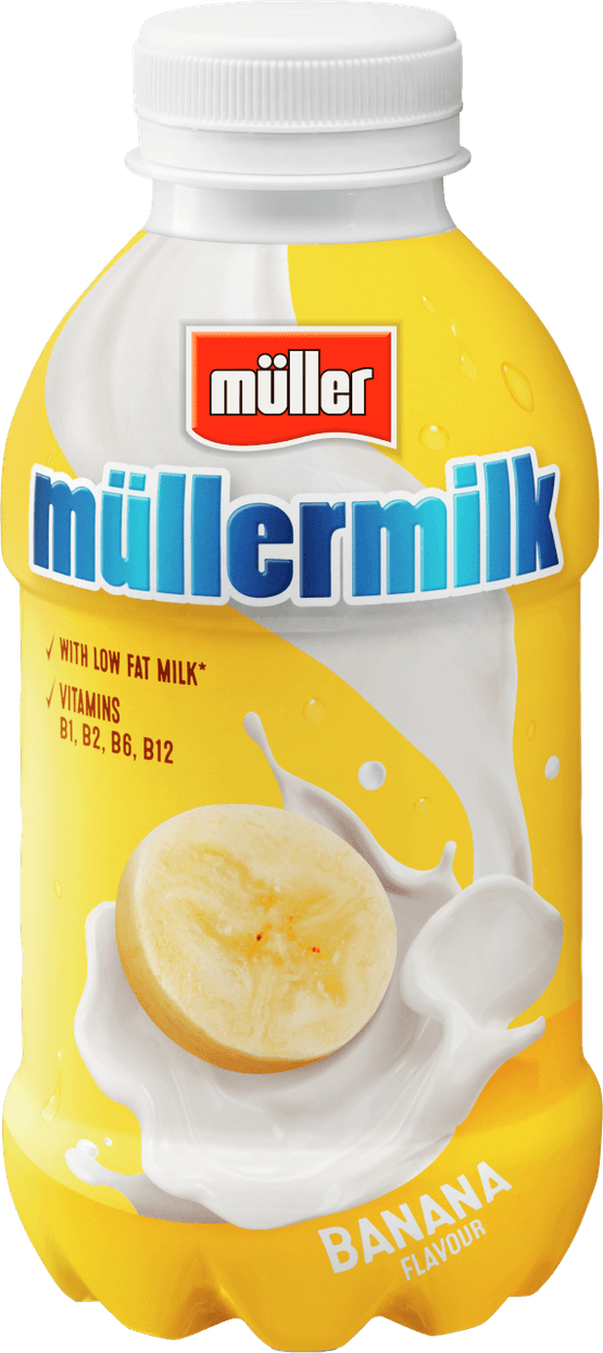 Foto van Müllermilk Banaan op witte achtergrond