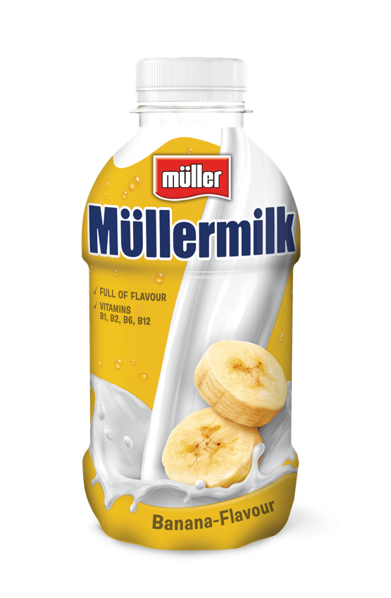 Foto van Müllermilk Banaan op witte achtergrond