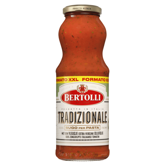 Foto van Bertolli Pastasaus traditionale op witte achtergrond