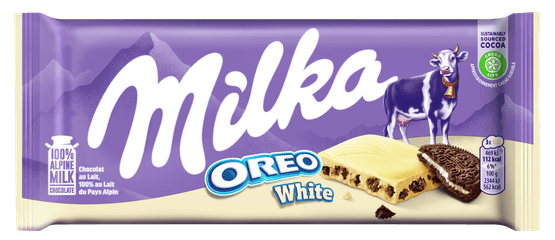 Foto van Milka Chocoladereep oreo white op witte achtergrond
