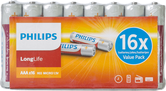 Foto van Philips Longlife batterijen aaa op witte achtergrond