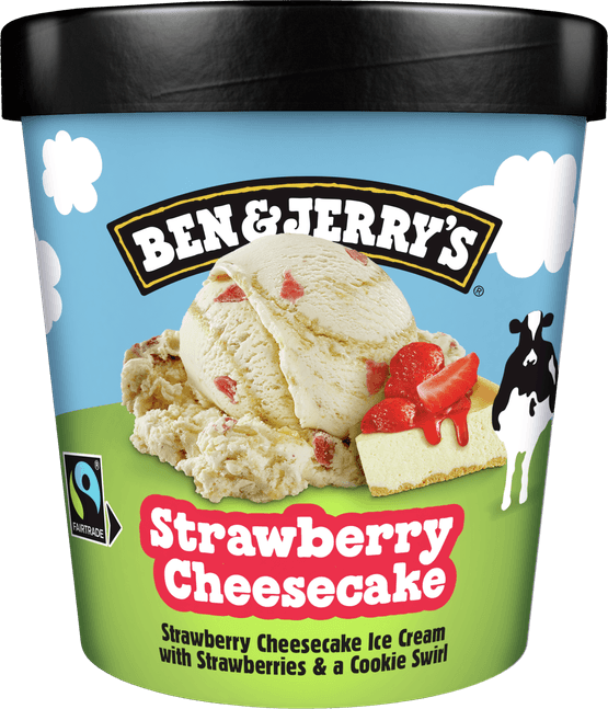 Foto van Ben & Jerry's Strawberry cheesecake op witte achtergrond