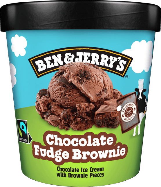 Foto van Ben & Jerry's Chocolate fudge brownie op witte achtergrond