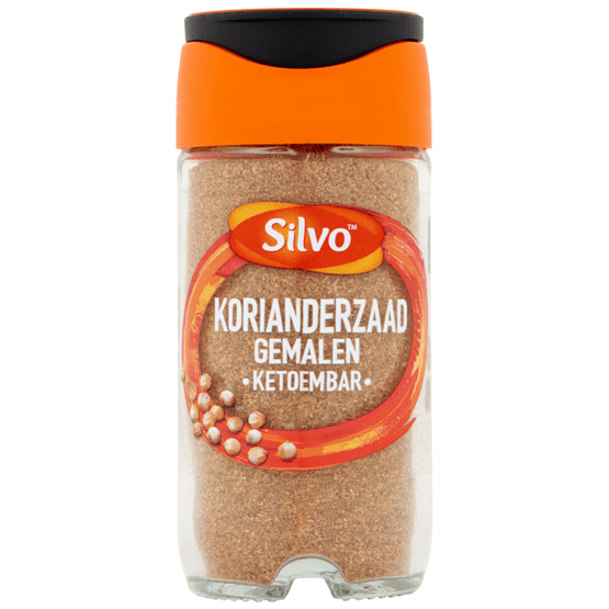 Foto van Silvo Korianderzaad gemalen op witte achtergrond