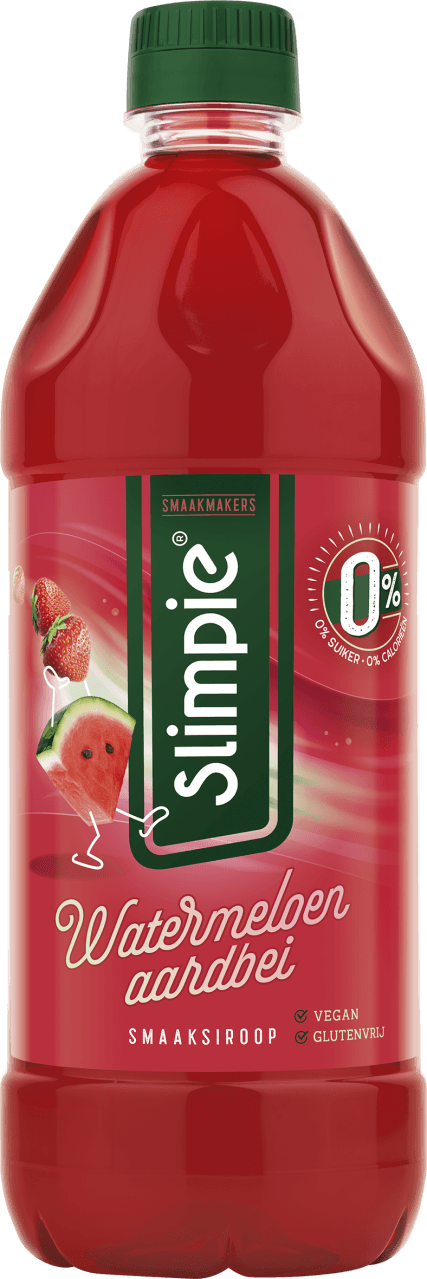 Foto van Slimpie Limonadesiroop watermeloen 0% op witte achtergrond