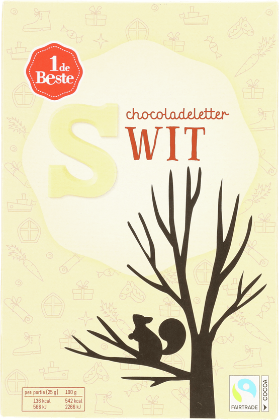 Foto van 1 de Beste Chocoladeletter wit s op witte achtergrond