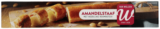 Foto van Van Welzen amandelstaaf op witte achtergrond