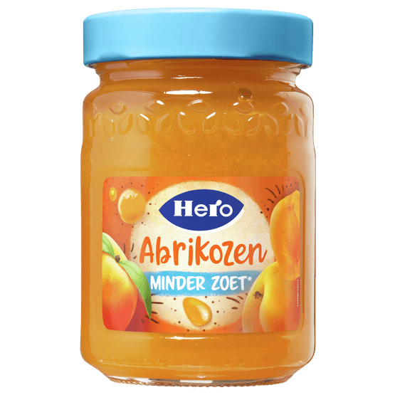 Foto van Hero Jam 40% minder zoet abrikozen op witte achtergrond