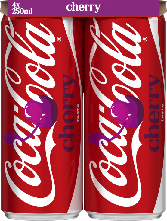 Foto van Coca-Cola Regular cherry 4x25 cl op witte achtergrond