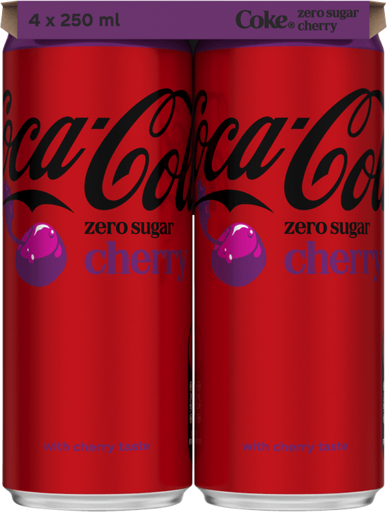 Foto van Coca-Cola Zero cherry 4x25 cl op witte achtergrond