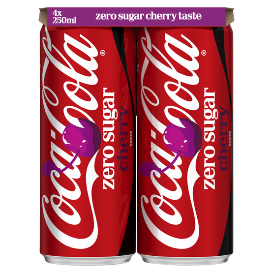 Foto van Coca-Cola Zero cherry 4x25 cl op witte achtergrond
