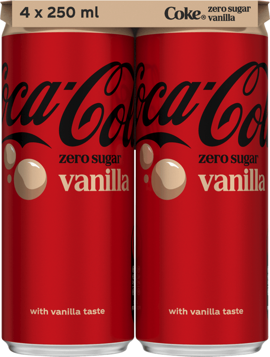Foto van Coca-Cola Zero vanilla 4x25cl op witte achtergrond