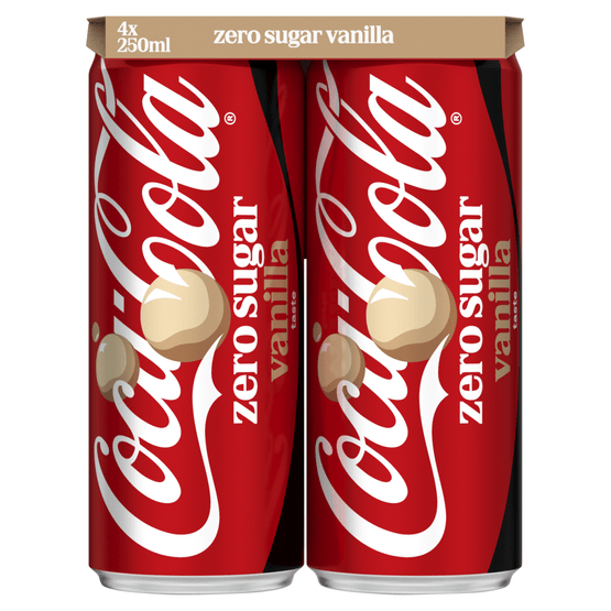 Foto van Coca-Cola Zero vanilla 4x25cl op witte achtergrond