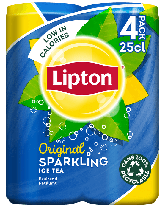 Foto van Lipton Ice tea sparkling 4x25 cl op witte achtergrond