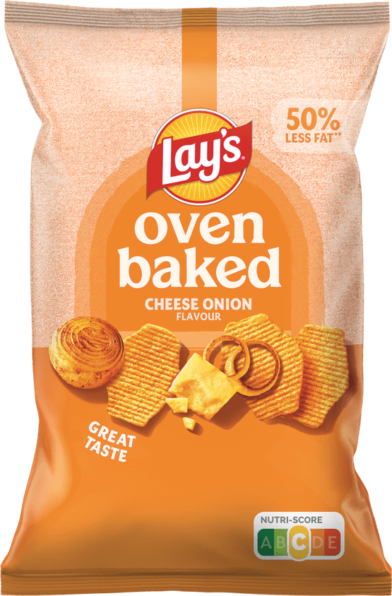 Foto van Lay's Oven baked cheese onion op witte achtergrond