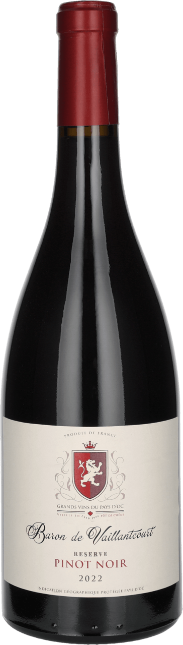 Foto van Baron de Vaillantcourt Pinot noir op witte achtergrond