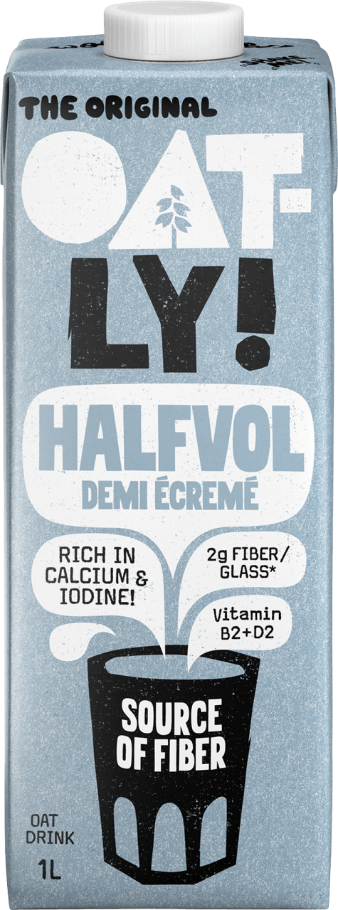 Foto van Oatly Haverdrink halfvol op witte achtergrond