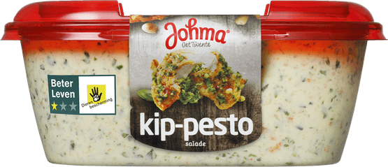 Foto van Johma Kip-pestosalade op witte achtergrond