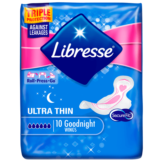 Foto van Libresse Maandverband goodnight ultra thin op witte achtergrond
