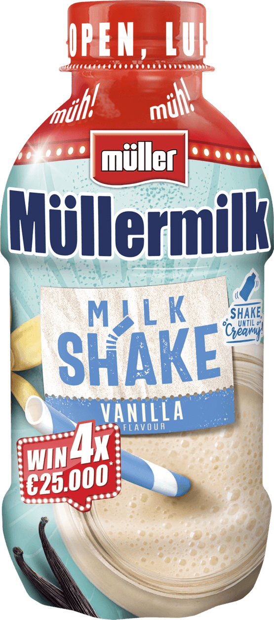 Foto van Müllermilk Shake vanille op witte achtergrond