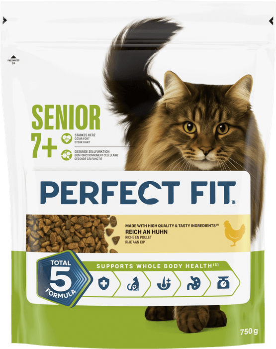 Foto van Perfect Fit Kattenvoer droog senior kip op witte achtergrond