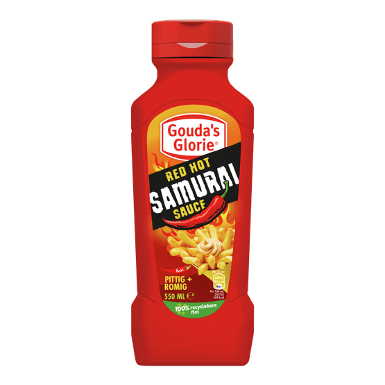 Foto van Gouda's Glorie red hot samurai saus op witte achtergrond