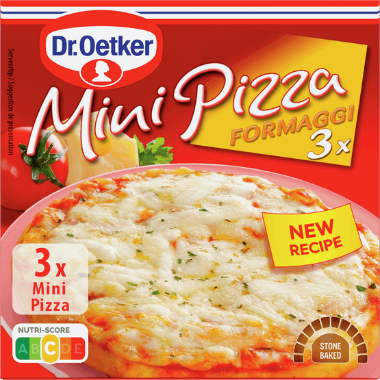 Foto van Dr. Oetker Mini pizza formaggi 3 st. op witte achtergrond