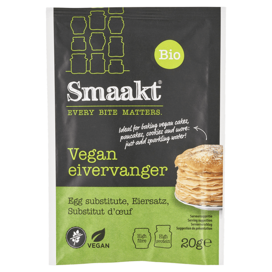 Foto van Smaakt Vegan eivervanger op witte achtergrond