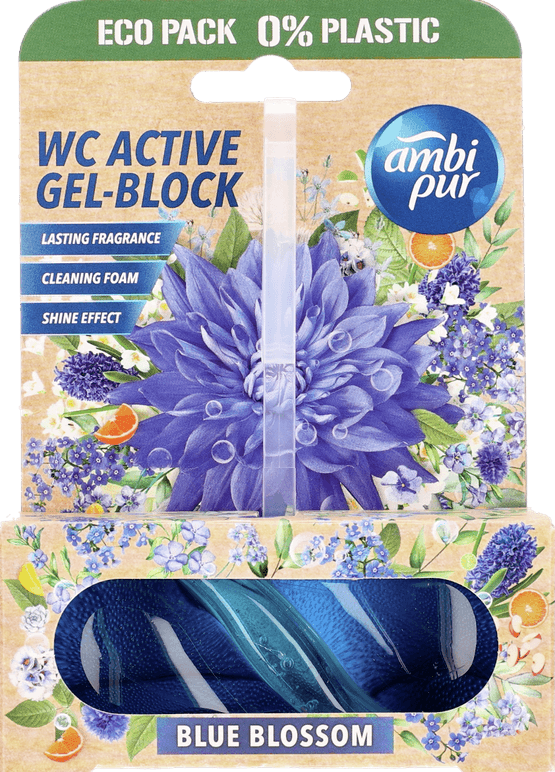 Foto van Ambi Pur Toiletblok blue blossom op witte achtergrond