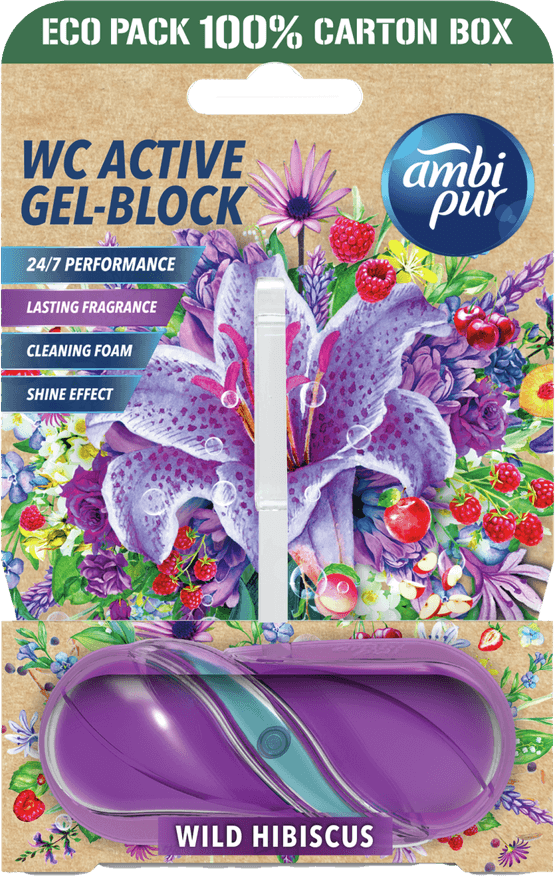 Foto van Ambi Pur Toiletblok wild hibiscus op witte achtergrond