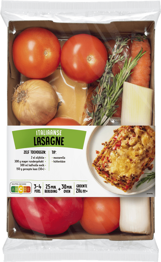 Foto van Verspakket Lasagne op witte achtergrond