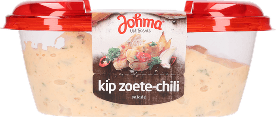 Foto van Johma Salade kip zoete chili op witte achtergrond
