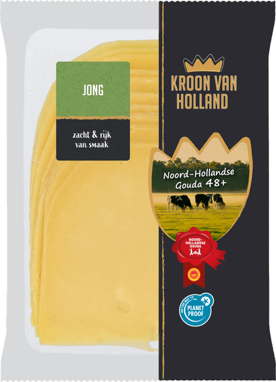 Foto van Kroon van Holland Jonge kaas 48+ plakken op witte achtergrond