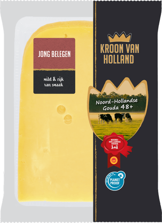Foto van Kroon van Holland Jong belegen kaas 48+ plakken op witte achtergrond