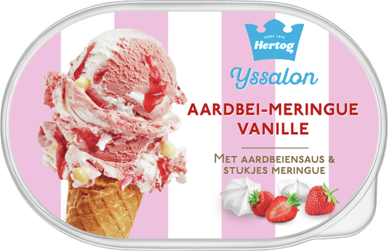 Foto van Hertog Ijs aardbei meringue op witte achtergrond