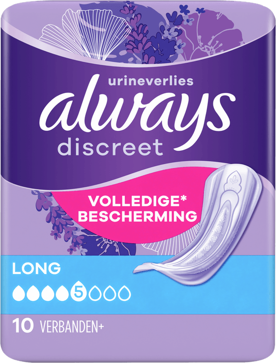 Foto van Always Discreet verband urineverlies long op witte achtergrond