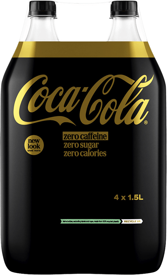 Foto van Coca-Cola Zero caffeinevrij 4x 1.5 l op witte achtergrond
