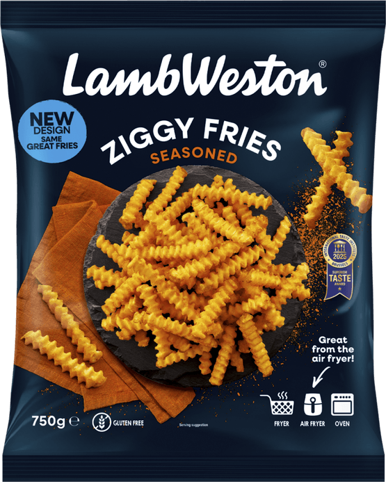 Foto van Lamb Weston Ziggy fries seasoned op witte achtergrond